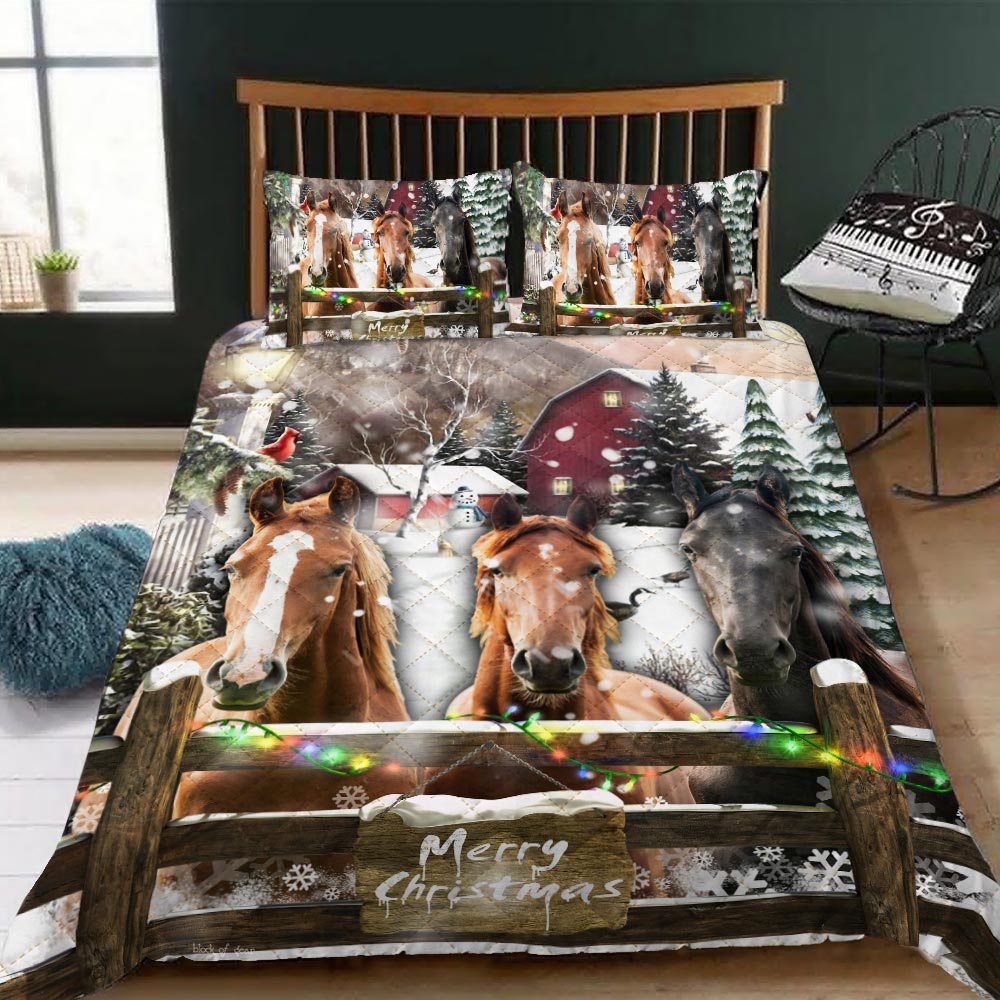 Horses Christmas Quilt Bedding Set CLH0809005