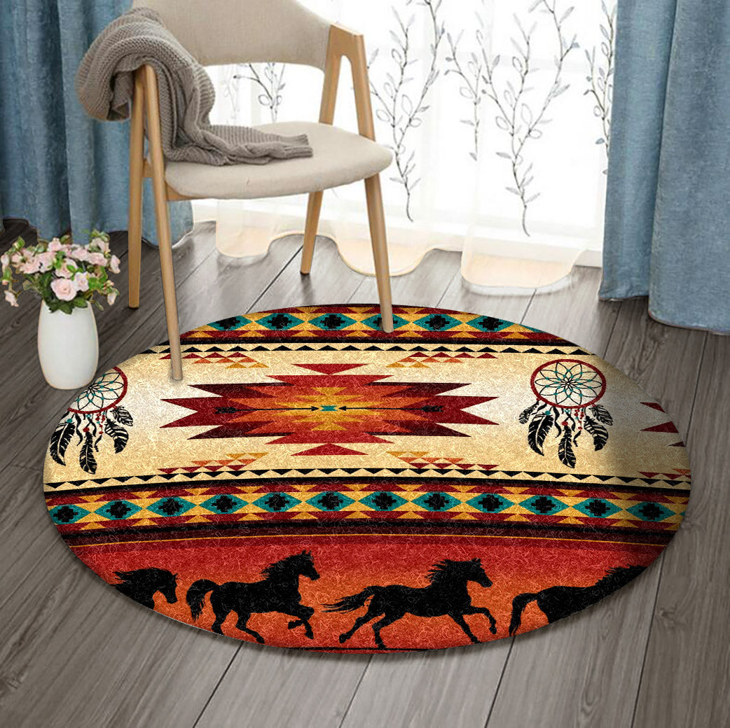 Horses And Dreamcatchers Native American Mandala VD1610151RR Round Area Rug