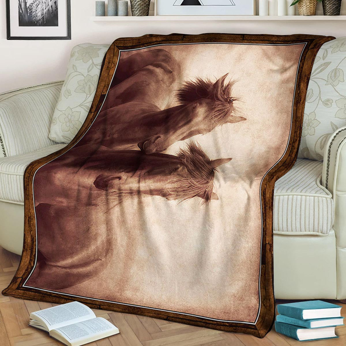 Horses HT0110093TT Sherpa Fleece Blanket
