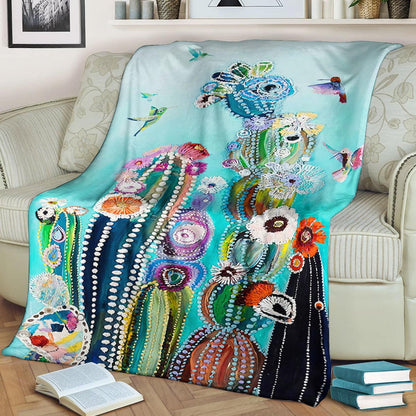 Hummingbird Cactus BT160837F Sherpa Fleece Blanket