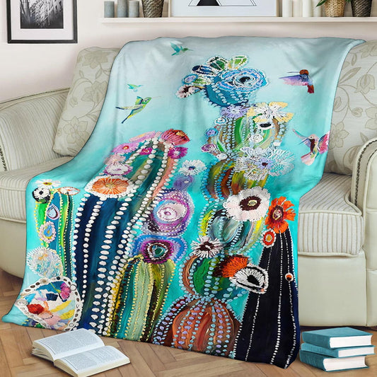Hummingbird Cactus BT160837F Sherpa Fleece Blanket