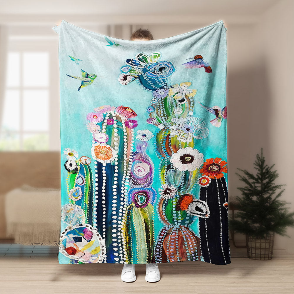 Hummingbird Cactus BT160837F Sherpa Fleece Blanket