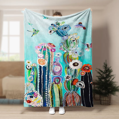 Hummingbird Cactus BT160837F Sherpa Fleece Blanket
