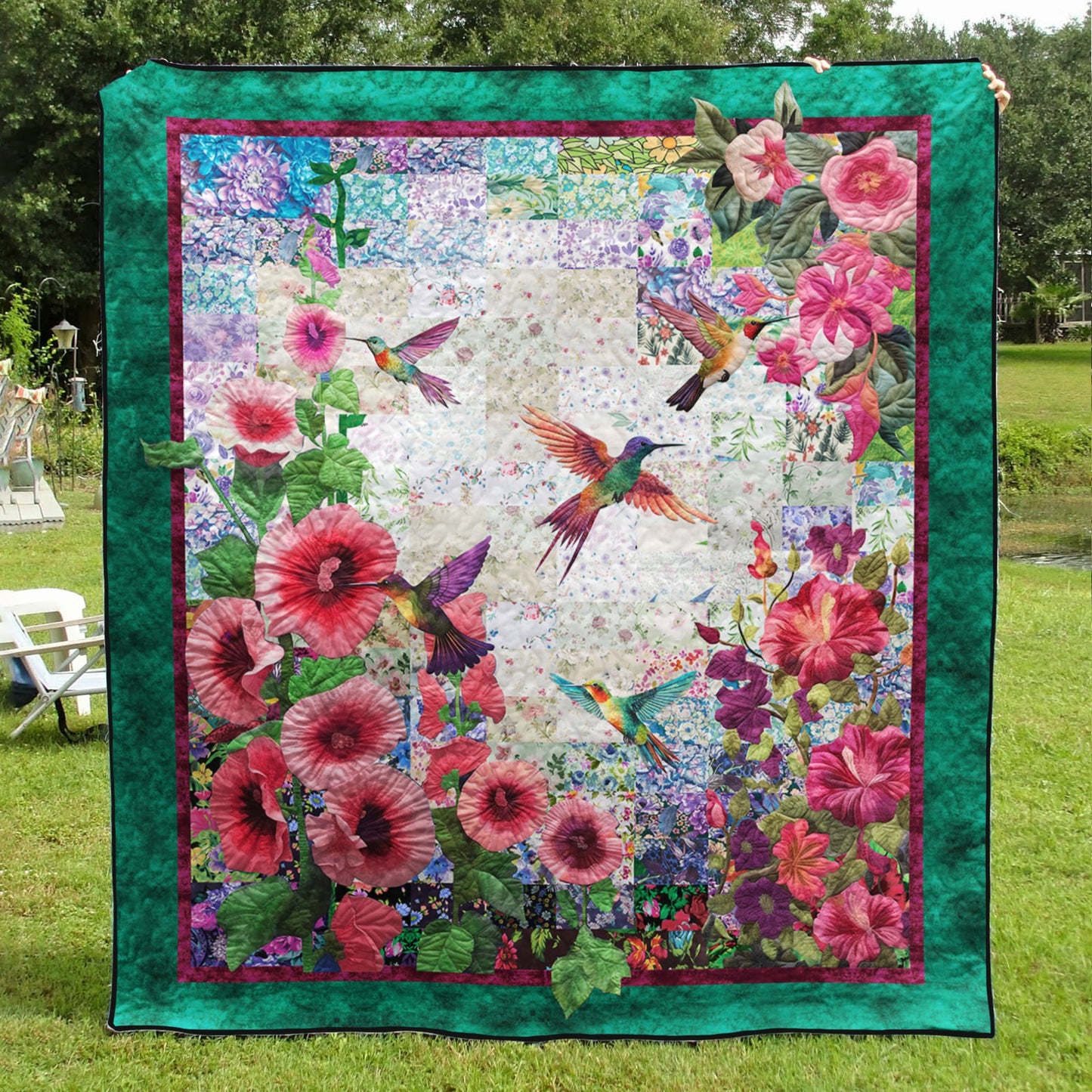 Hummingbirds And Hollyhocks CLT1111108H Art Quilt