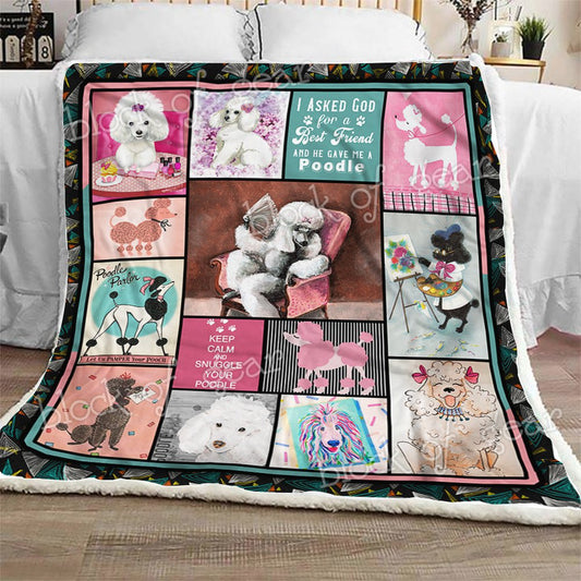 I Asked God For A Best Friend And He Gave Me A Poodle CL210964MD Sherpa Fleece Blanket