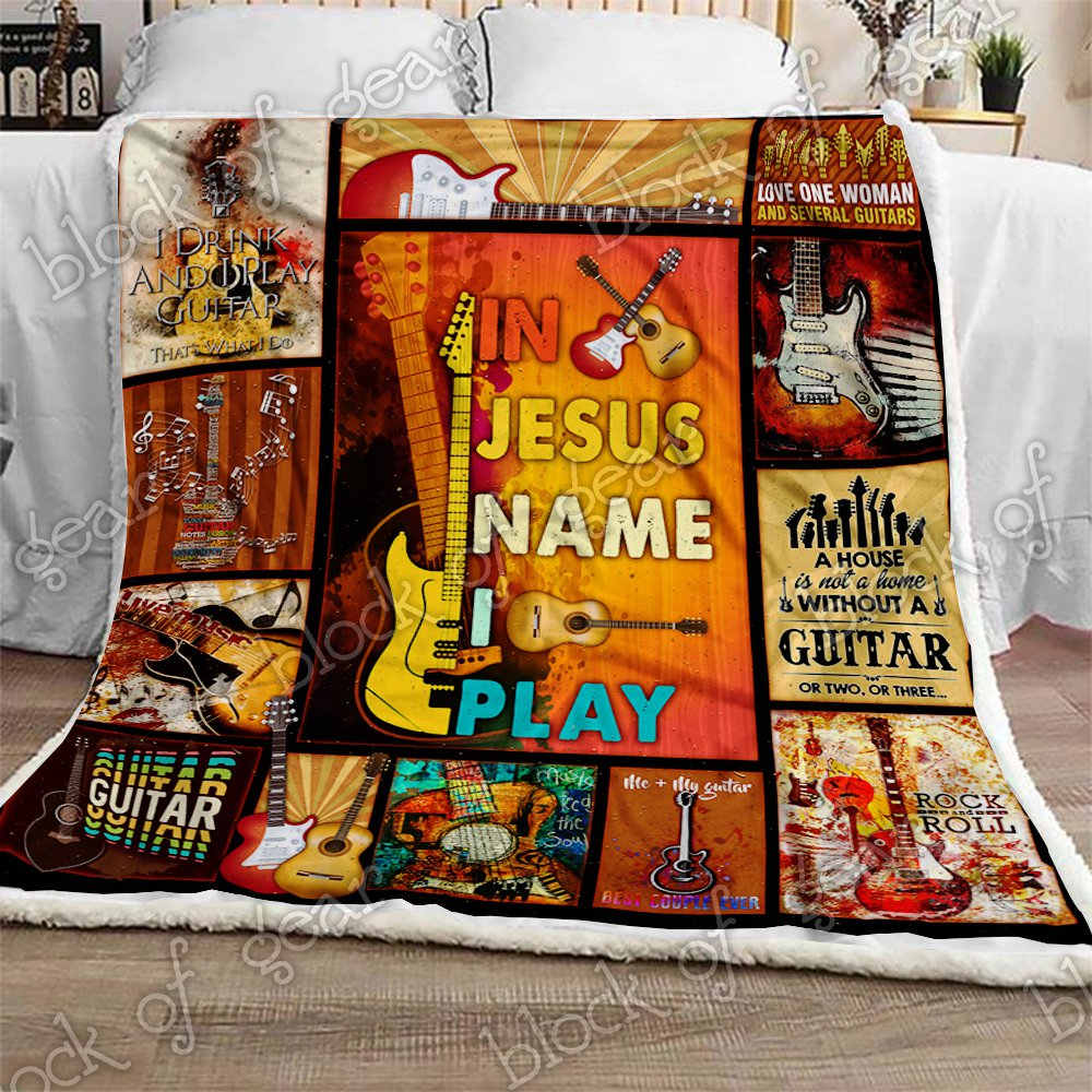 In Jesus Name I Play Guitar CL180952MDF Sherpa Fleece Blanket