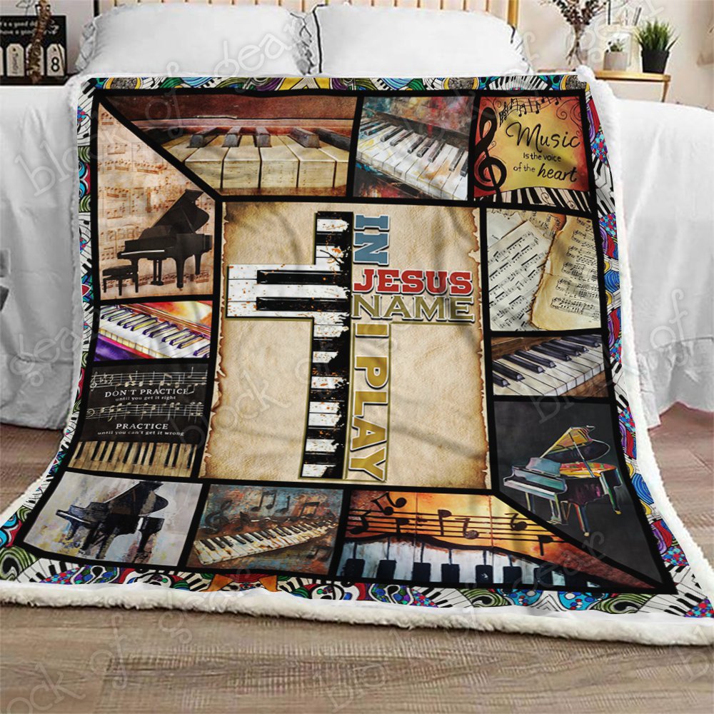 In Jesus Name I Play Piano CL1909109MDF Sherpa Fleece Blanket