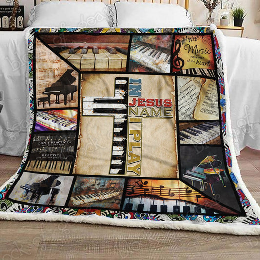 In Jesus Name I Play Piano CL1909109MDF Sherpa Fleece Blanket