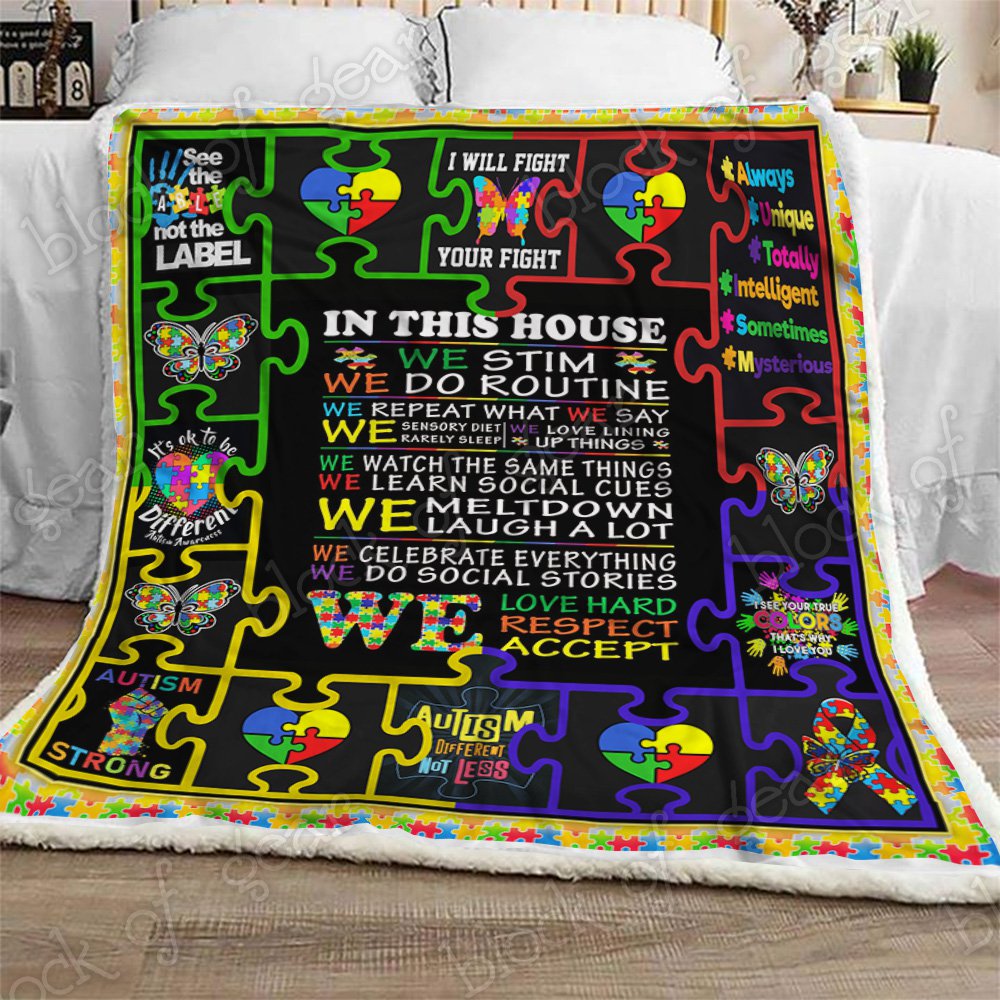 In This House We Do Autism CL2709226MDF Sherpa Fleece Blanket