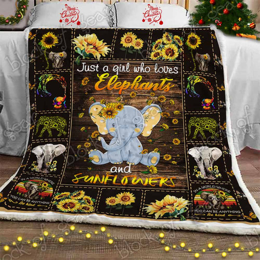 Just A Girl Who Loves Elephants And Sunflowers CL11100109MDF Sherpa Fleece Blanket