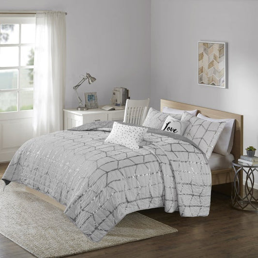 Khloe Grey Silver Metallic CLA0411263B Bedding Sets