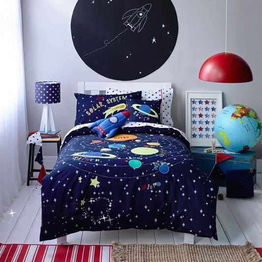 Kids Deep Blue Orange And White Galaxy Scene Adventure CLA1210290B Bedding Sets