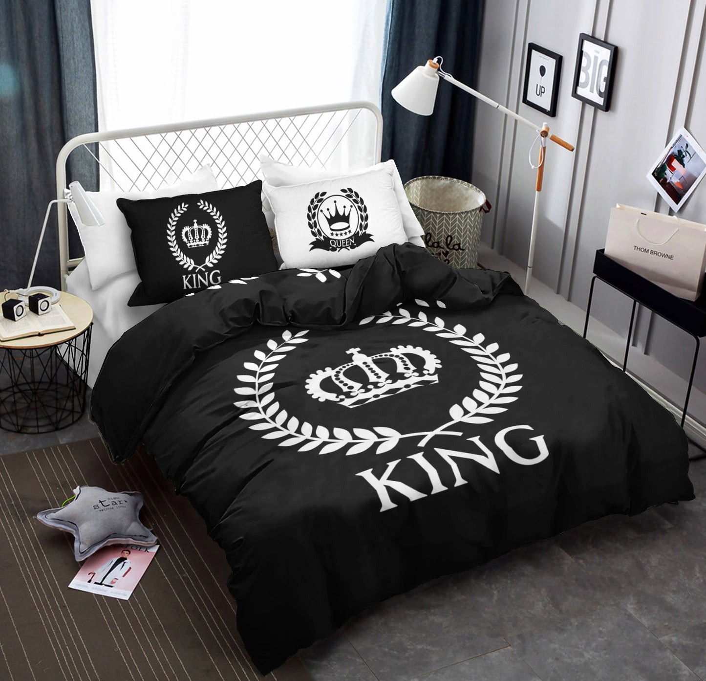 King and Crown Black Printed Cotton CLA22100635B Bedding Sets