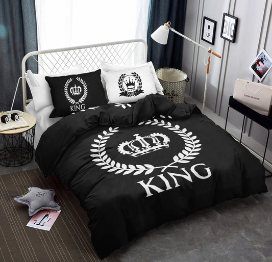 King and Crown Black Printed Cotton CLA22100635B Bedding Sets