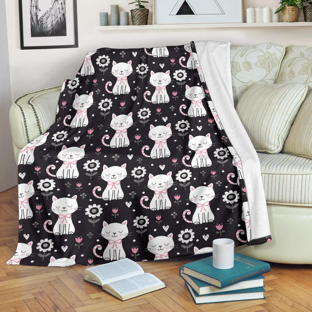 Kitten Floral Cat CL12100670MDF Sherpa Fleece Blanket