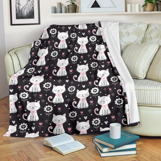 Kitten Floral Cat CL12100670MDF Sherpa Fleece Blanket