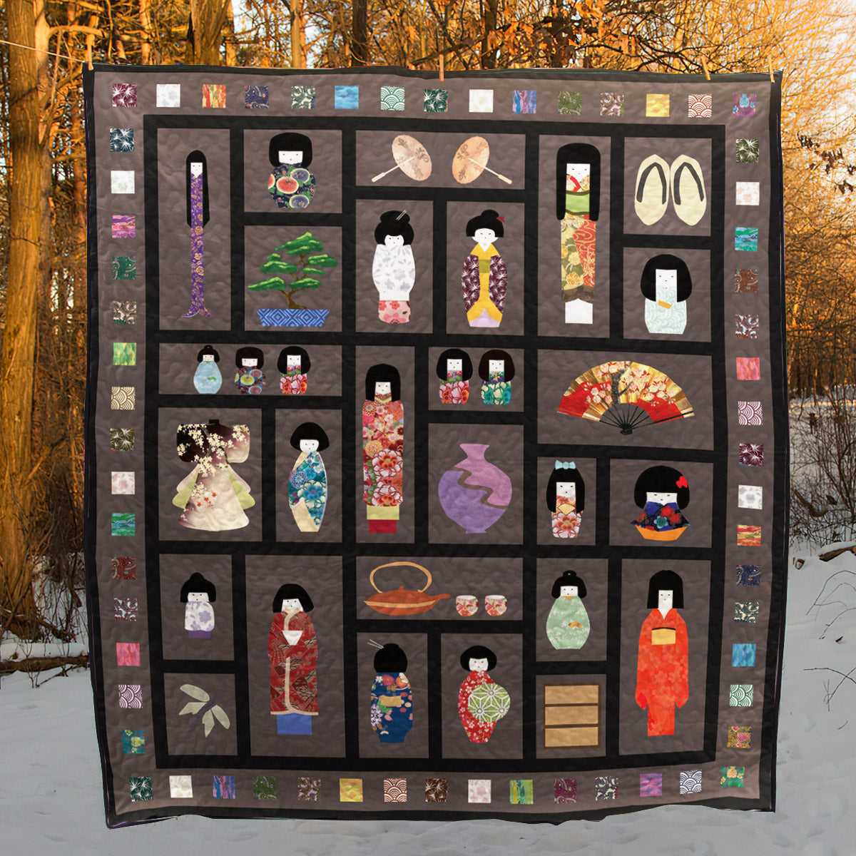 Kokeshi Dolls CLA0111467Q Quilt Blanket