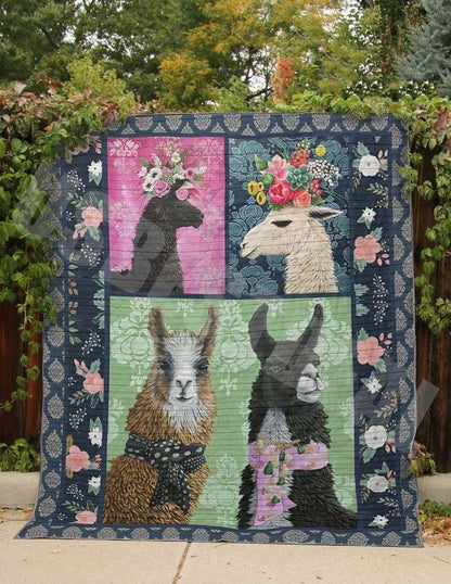 LLAMA Floral Llama BL CLA18120564Q Quilt Blanket