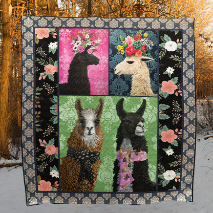 LLAMA Floral Llama BL CLA18120564Q Quilt Blanket