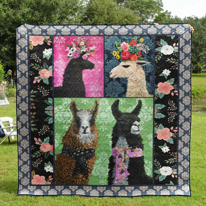 LLAMA Floral Llama BL CLA18120564Q Quilt Blanket