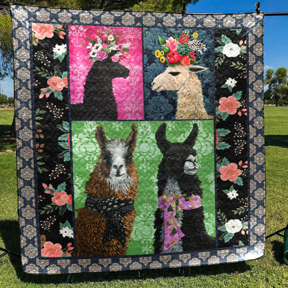 LLAMA Floral Llama BL CLA18120564Q Quilt Blanket