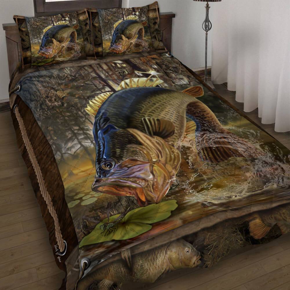 Largemouth Bass Fishing Quilt Bedding Set TM130906