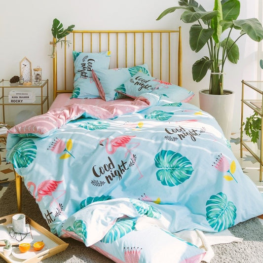Light Blue Turquoise And Pink Tropical Flamingo And Leaf CLA1210296B Bedding Sets