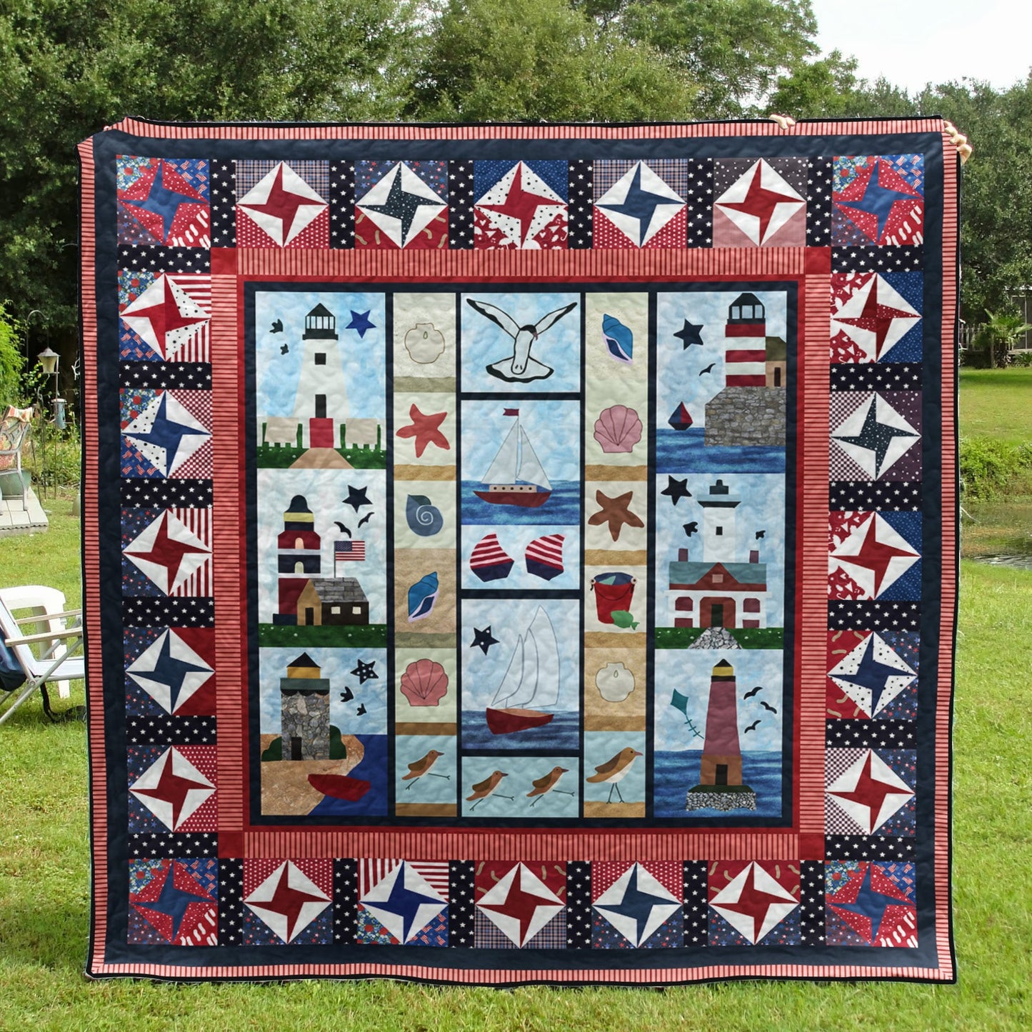 Patriotic Lighthouse Quilt Blanket HN080601M