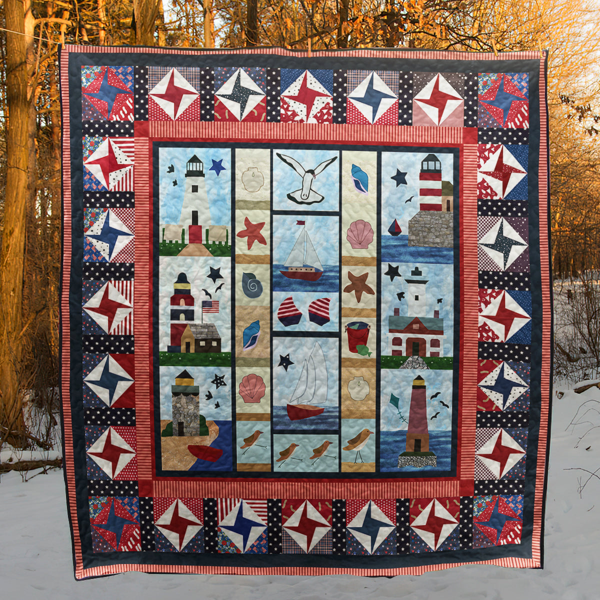 Patriotic Lighthouse Quilt Blanket HN080601M