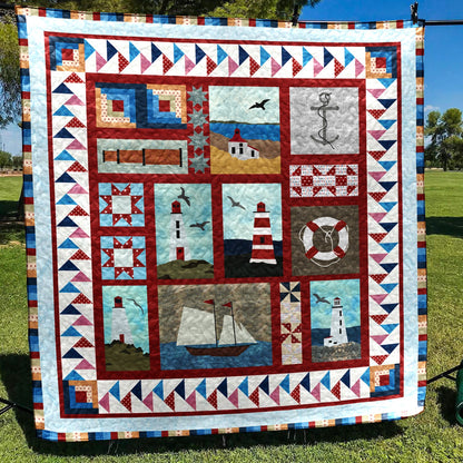 Patriotic Lighthouse Quilt Blanket HN100605M