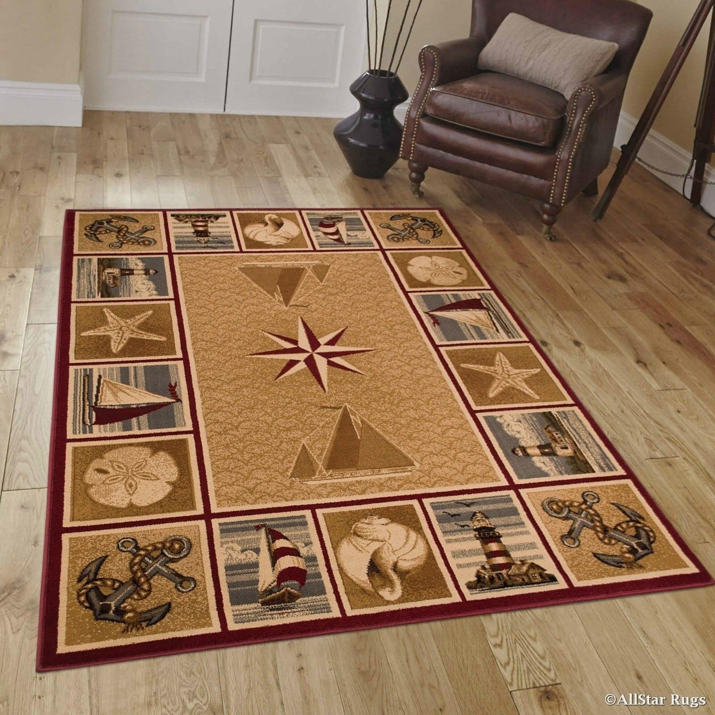 Lighthouse Anchor Sailboat Compass Rose CLA2709136R Rug