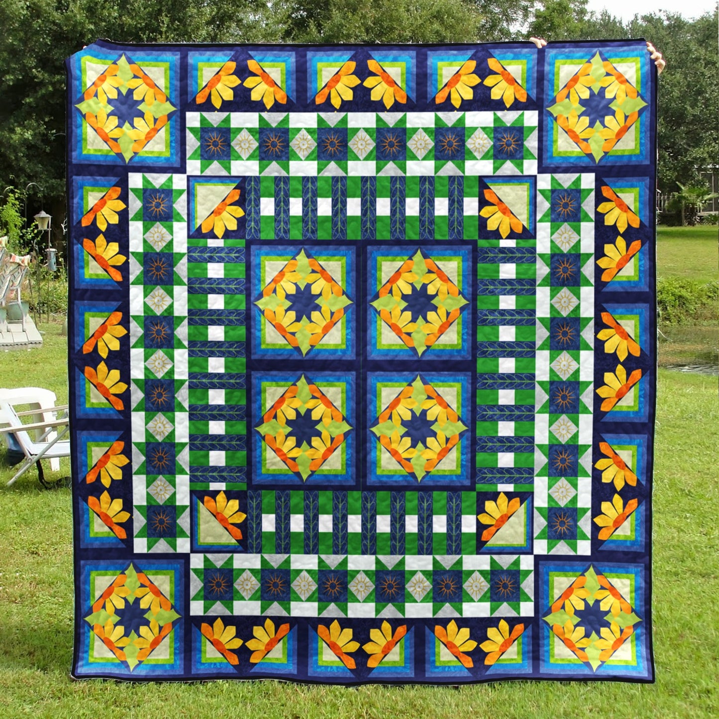 Log Cabin Sunflower Quilt Blanket MT240601D