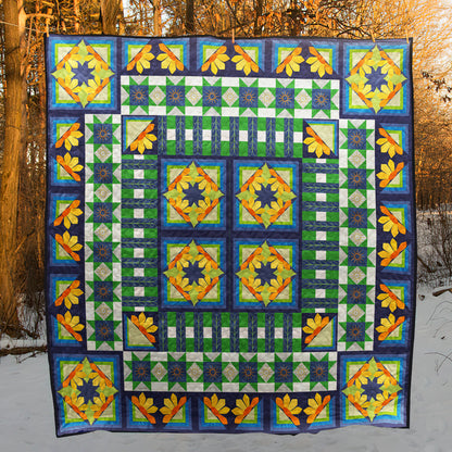 Log Cabin Sunflower Quilt Blanket MT240601D