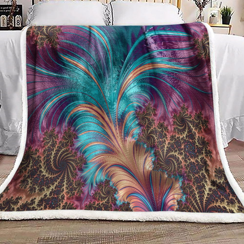Majestic Peacock Feather Abstract HN0611122F Sherpa Fleece Blanket