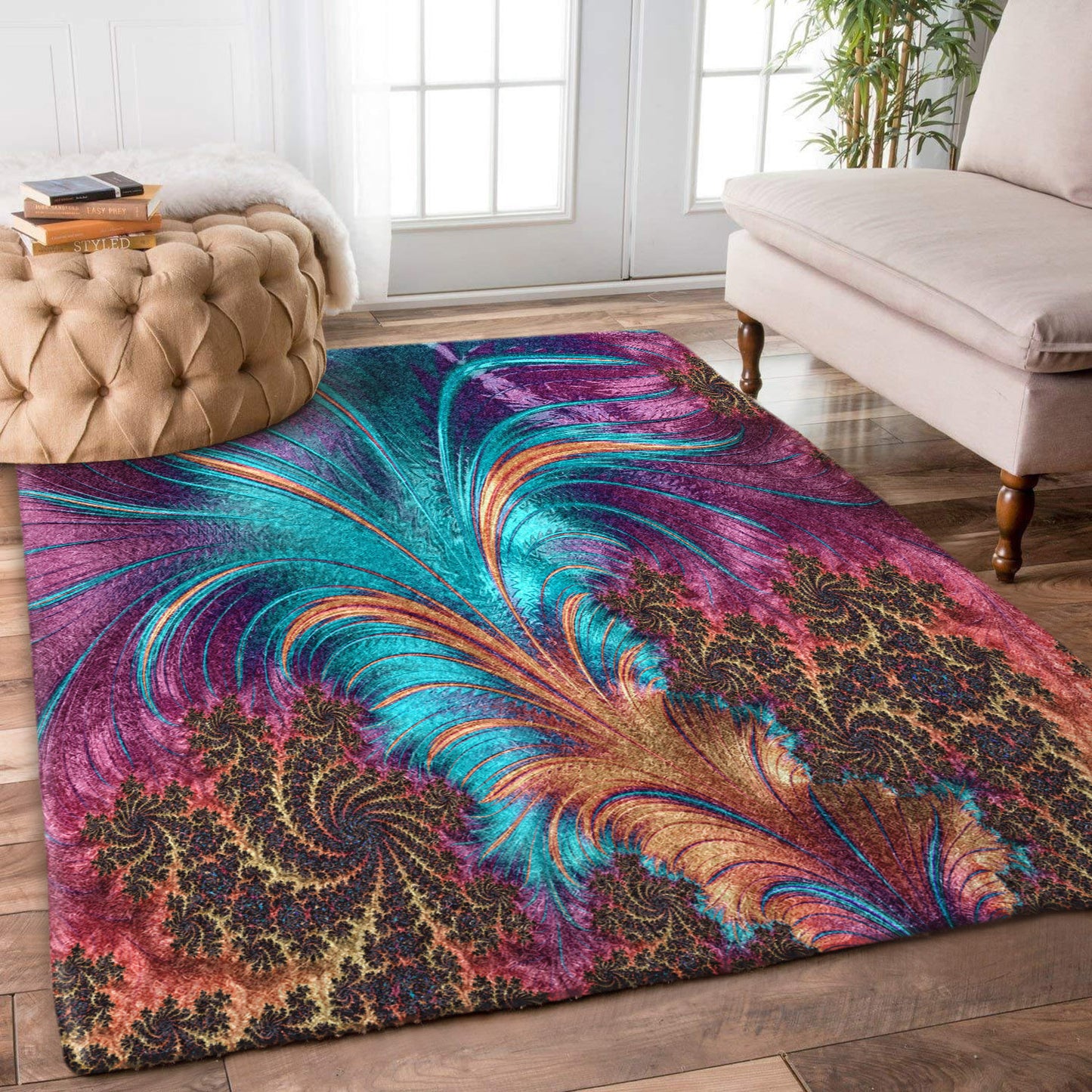 Majestic Peacock Feather Abstract HN0611122R Rug