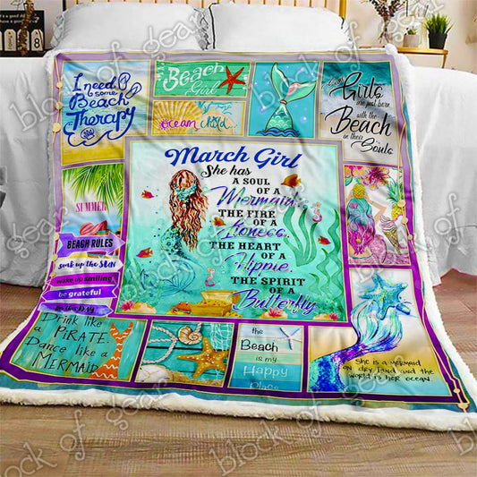 March Girl A Soul Of A Mermaid CL2709305MDF Sherpa Fleece Blanket