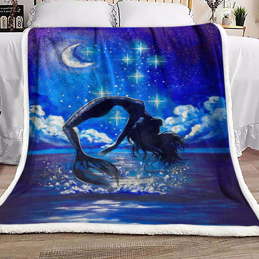 Mermaid Night Moon HN0511156F Sherpa Fleece Blanket