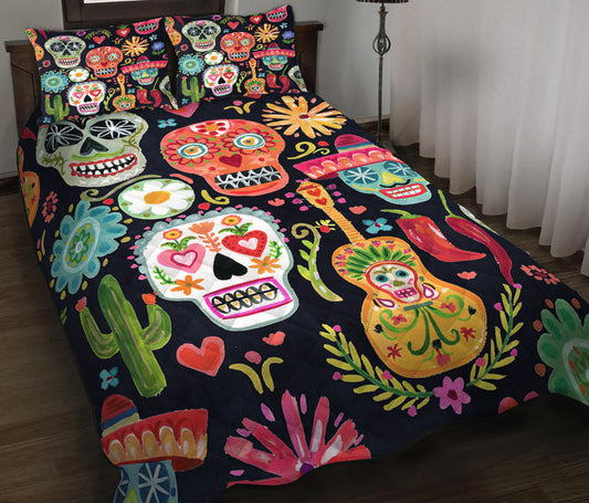 Mexican Sugar Skull Quilt Bedding Set HN140903M