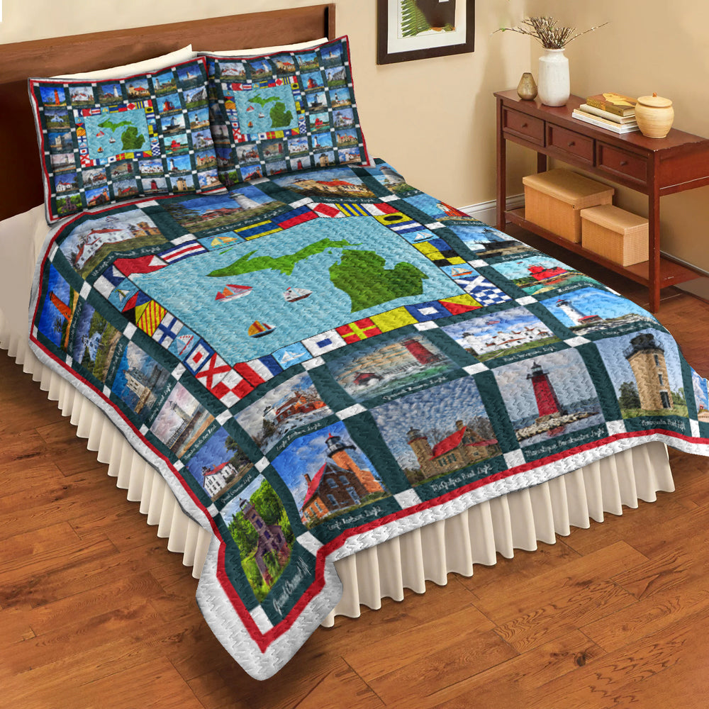 Michigan State Of Lighthouse Quilt Bedding Set TL110603QS