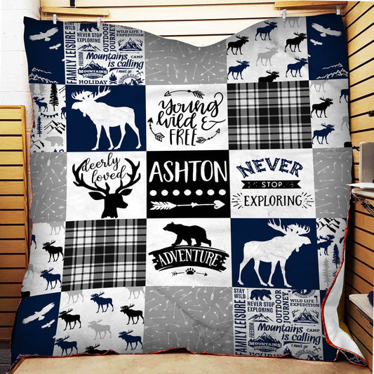 Moose Deer Bear Wildlife CL01110198MDQ Quilt Blanket