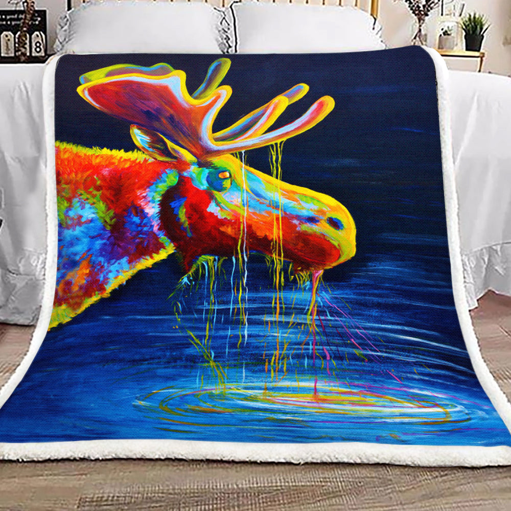 Moose Sherpa Fleece Blanket TM191004