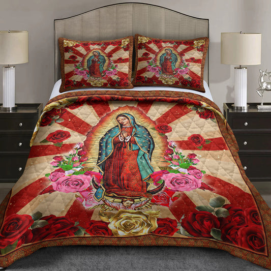 Mother Mary Rose, Our Lady Of Guadalupe Quilt Bedding Set TL110604QS