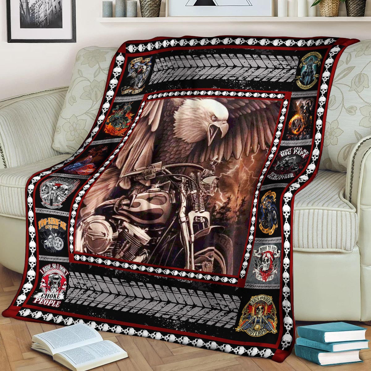 Motorcycle CL170847MD Sherpa Fleece Blanket