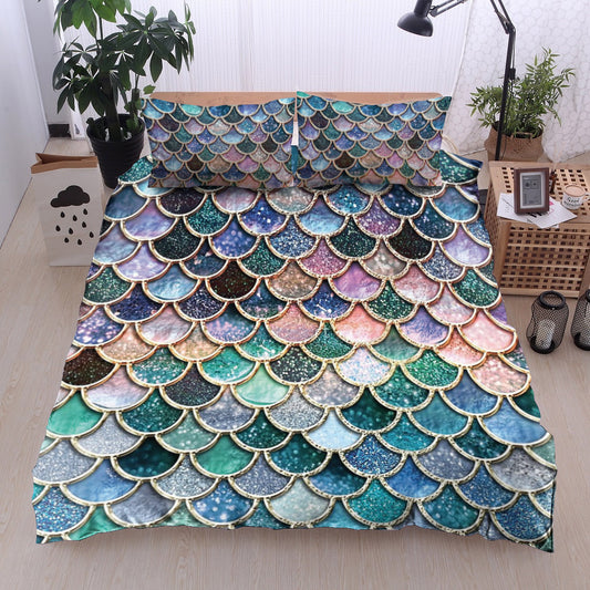 Multi Color Pink And Aqua Mermaid Scales HN0111197B Bedding Sets