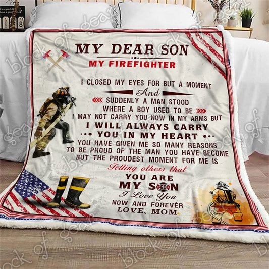 My Dear Son My Firefighter CL2709339MDF Sherpa Fleece Blanket
