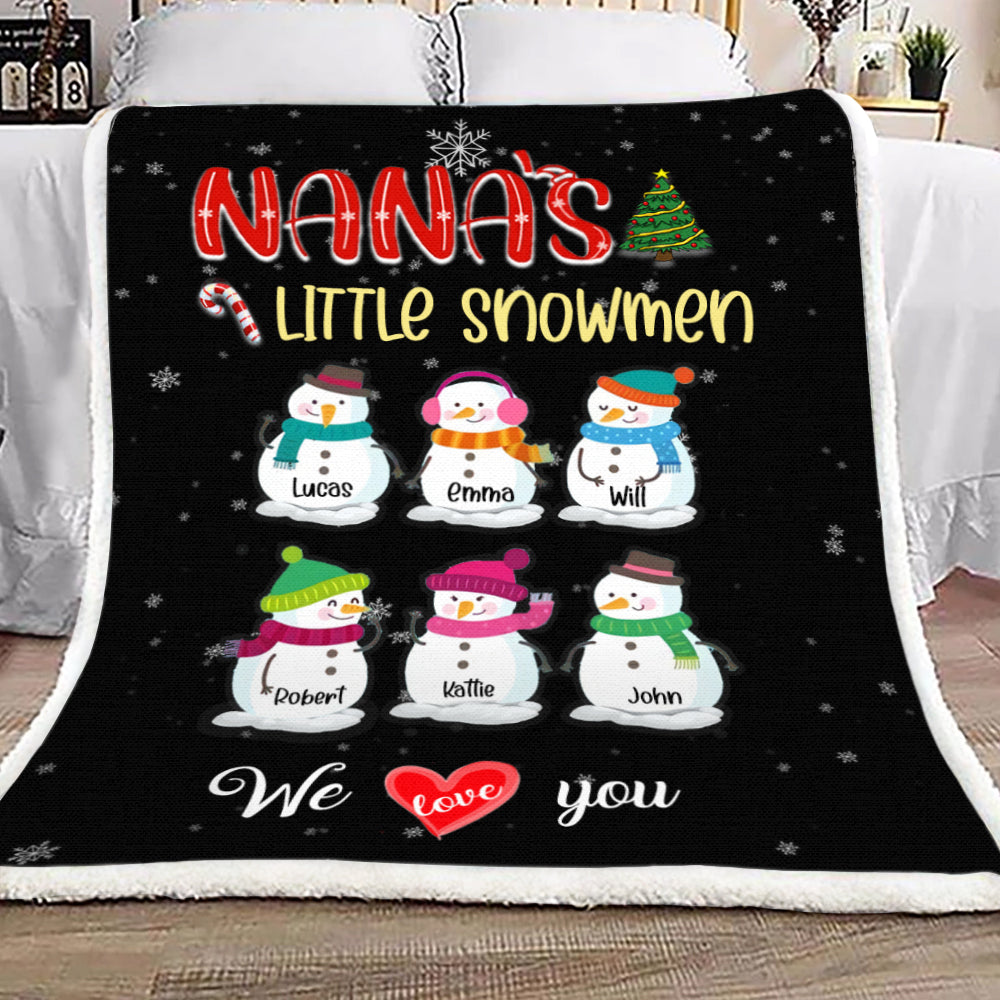 Personalized Grandparent's Little Snowmen With Grandkids Christmas Sherpa Fleece Blanket TM151004