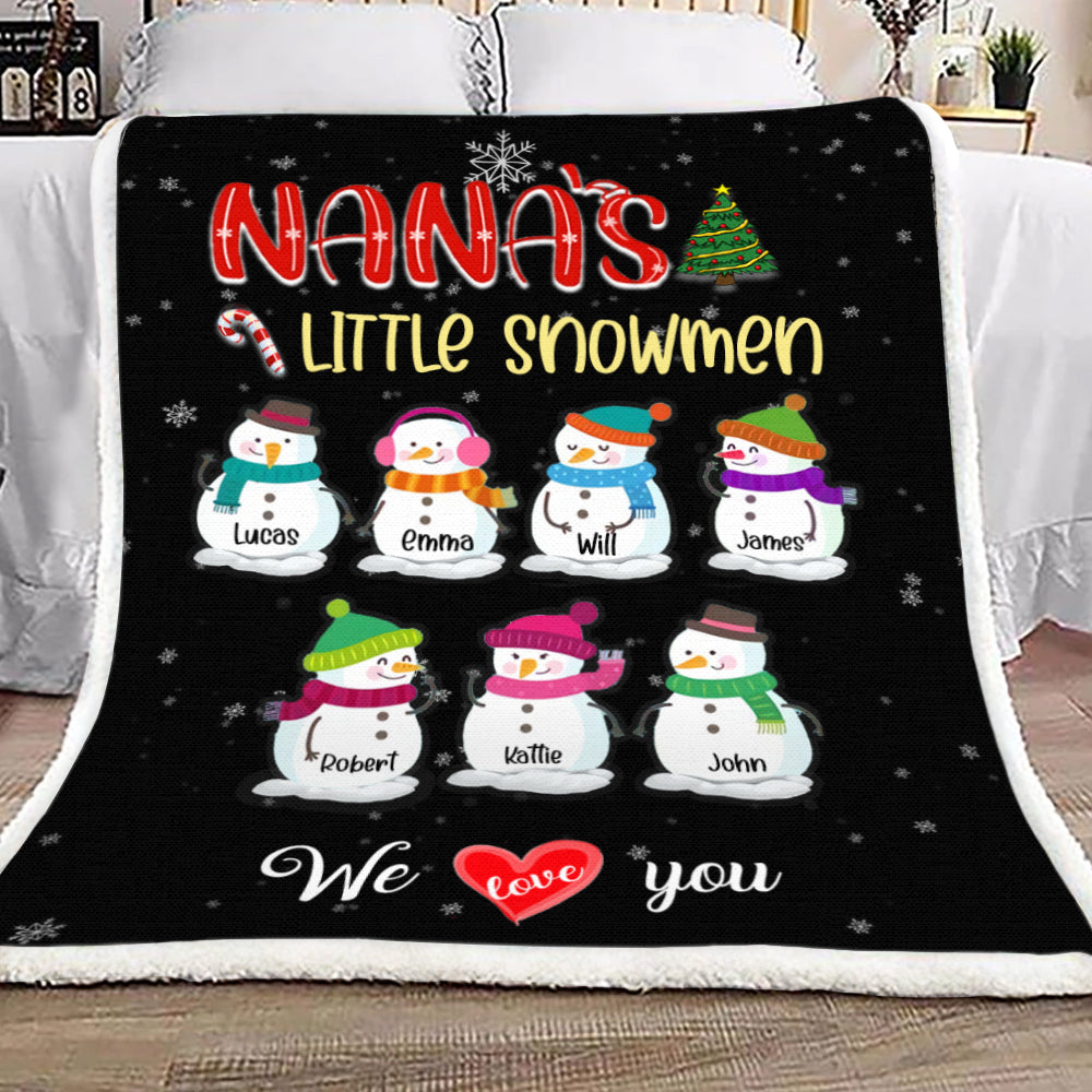 Personalized Grandparent's Little Snowmen With Grandkids Christmas Sherpa Fleece Blanket TM151004