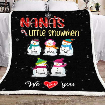 Personalized Grandparent's Little Snowmen With Grandkids Christmas Sherpa Fleece Blanket TM151004