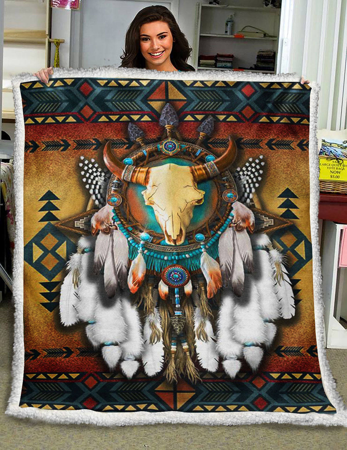 Native American Skull ND161006 Sherpa Fleece Blanket