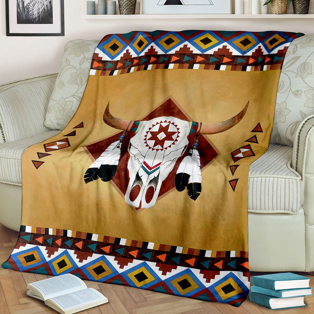 Native Longhorn Sherpa Fleece Blanket ND121011